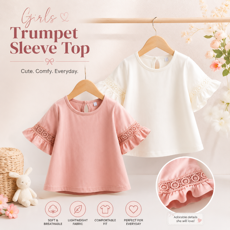 Girls Trumpet Sleeve Top – Elegant & Comfort – Kanten Mouw