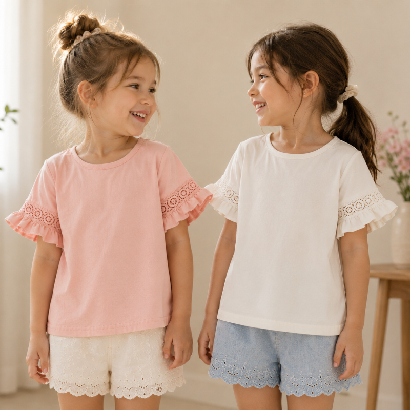 Girls Trumpet Sleeve Top – Elegant & Comfort – Kanten Mouw