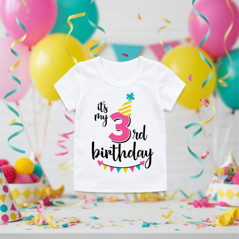 Birthday Graphic Tee – Schattig & Luchtig – Verjaardag Kinder T-shirt