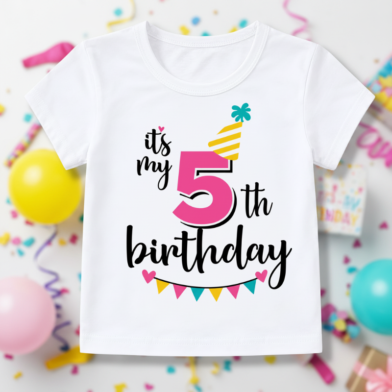 Birthday Graphic Tee – Schattig & Luchtig – Verjaardag Kinder T-shirt