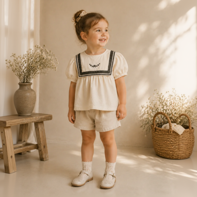 Sailor Top – Elegant & comfortabel – Shirt met Kantdetails en pofmouwen