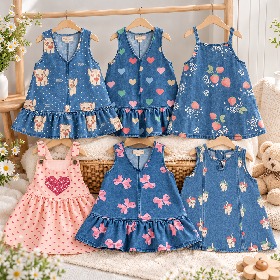 LittleBloom – Schattig & Speels – Denim Jurkje voor Meisjes met Vrolijke Prints