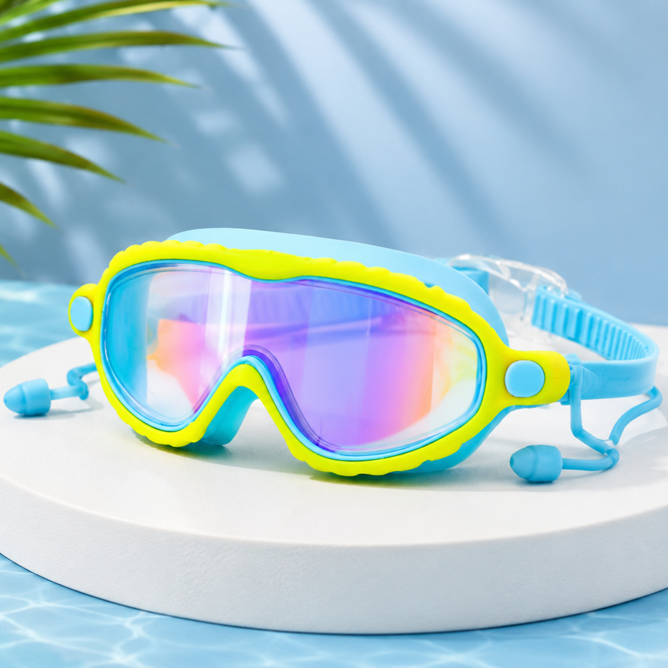 AquaVision – Verstelbare anticondens- en UV-bescherming – Siliconen zwembril met oordoppen