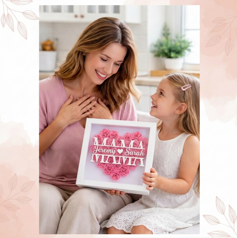 Personalized Rose Shadow Box – Uniek Moederdagcadeau – Gepersonaliseerde Rozen Schaduwdoos