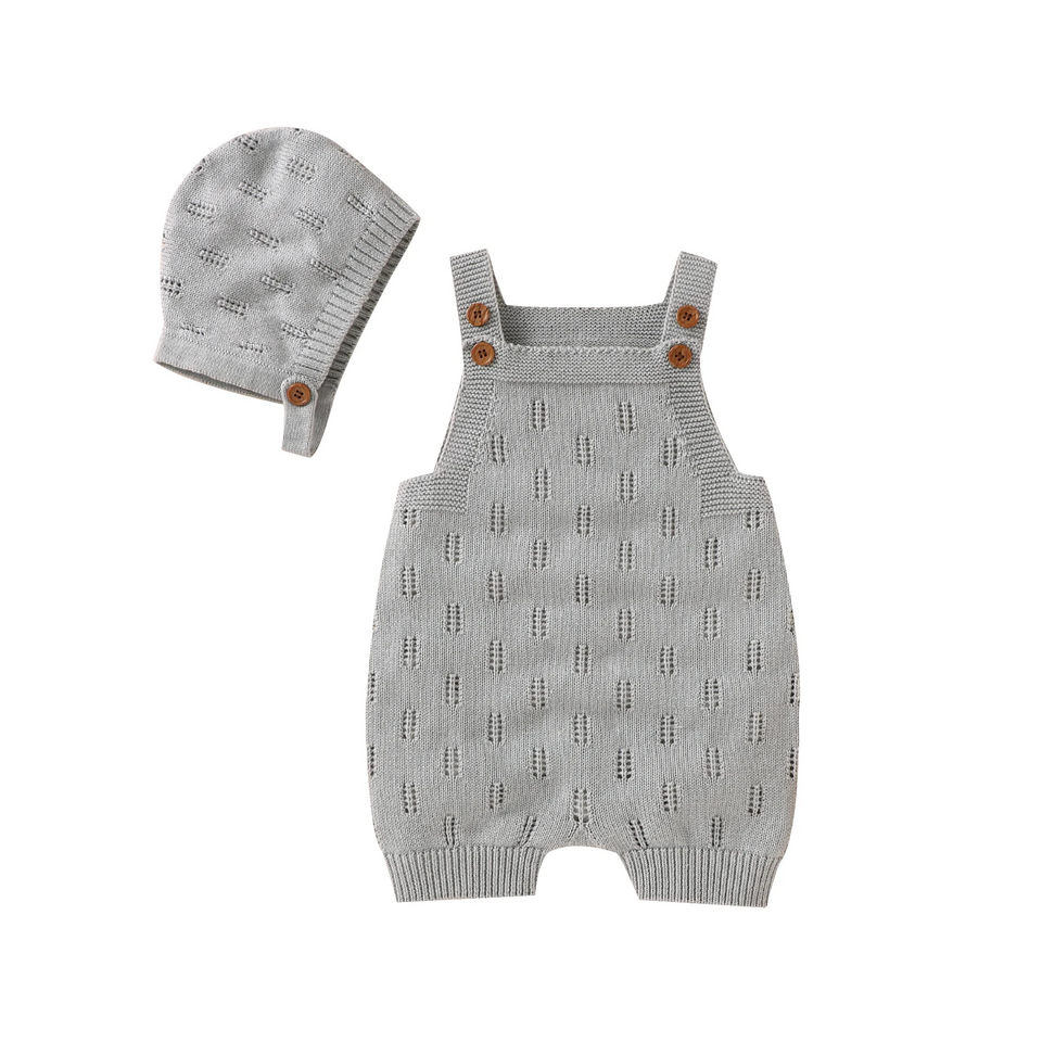 MiniCozy – Zacht & Comfortabel – Gebreide Baby Tuinbroek met Mutsje