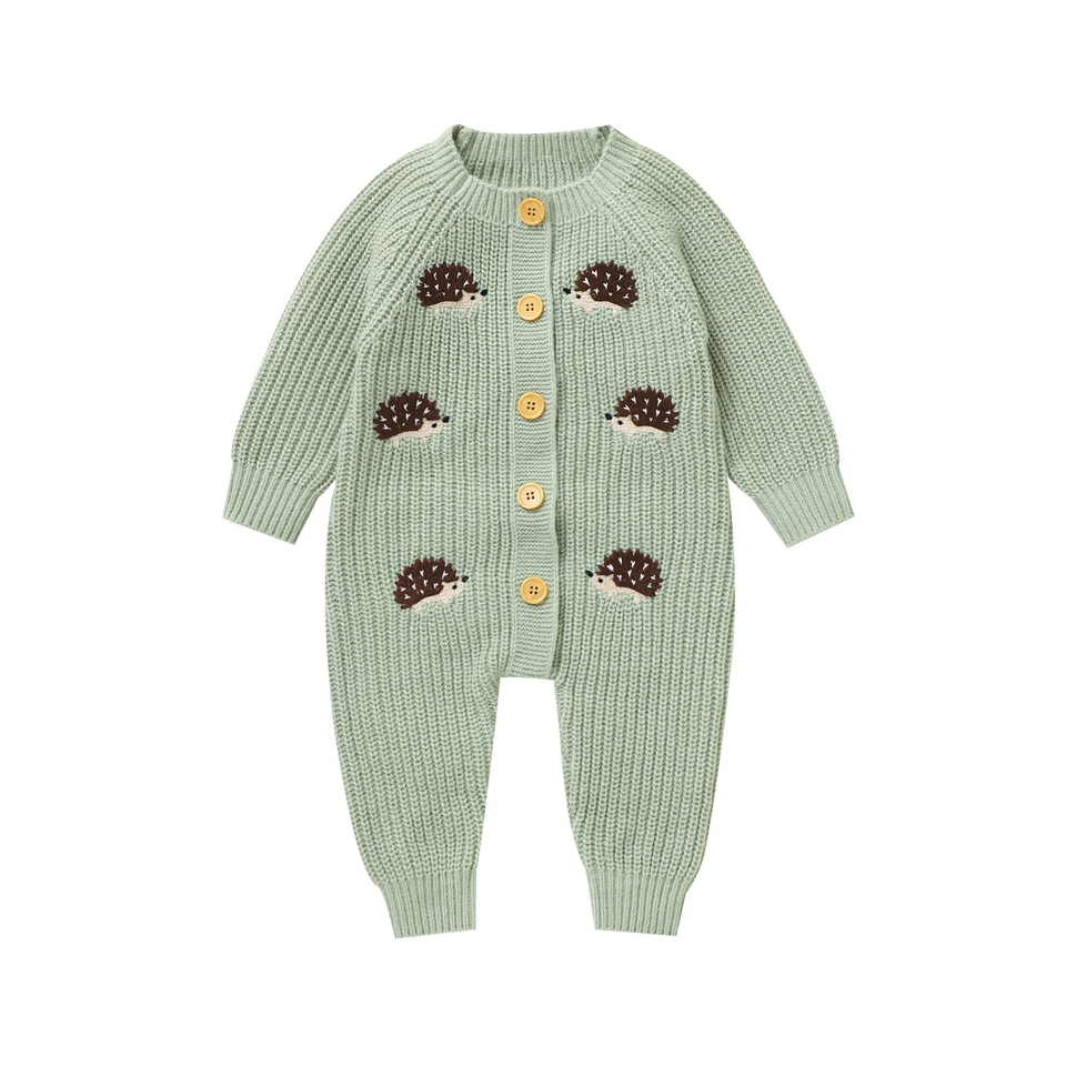CozyHedge – Zacht & Warm – Gebreid Baby Jumpsuit met Egelprint