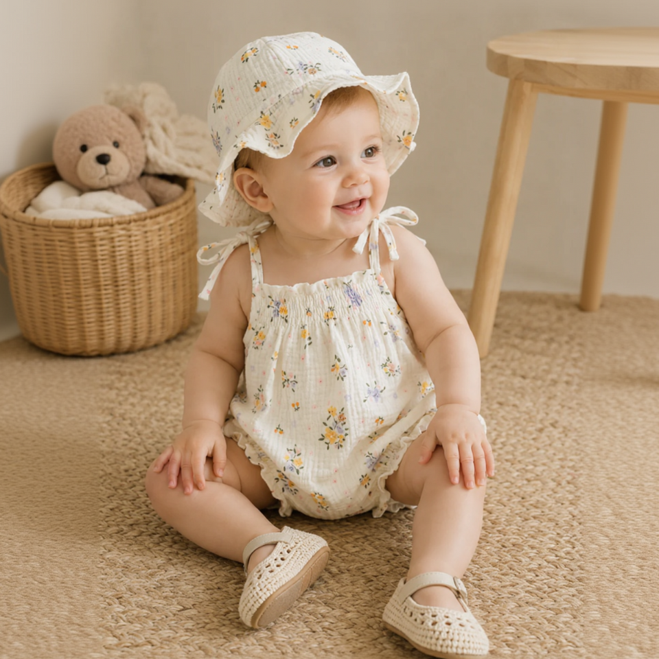 LittleBlossom – Zomers Comfort & Stijlvol – Baby Sling Bodysuit met Hoed