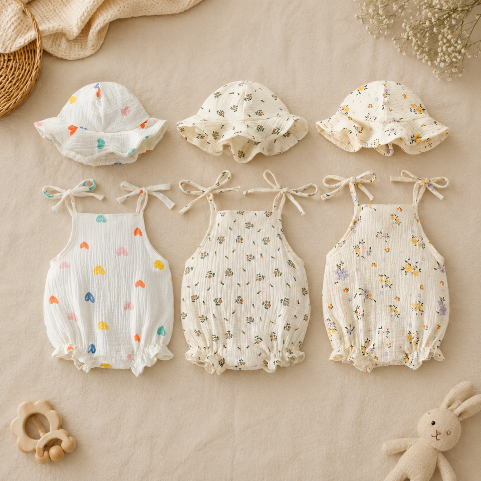 LittleBlossom – Zomers Comfort & Stijlvol – Baby Sling Bodysuit met Hoed