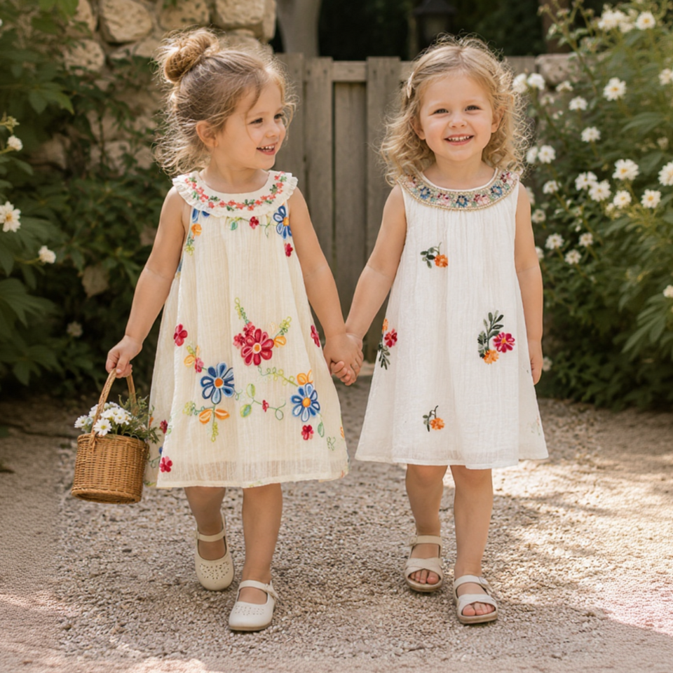 MiniFlora – Lichtgewicht & charmant – Geborduurde jurk voor peutermeisjes