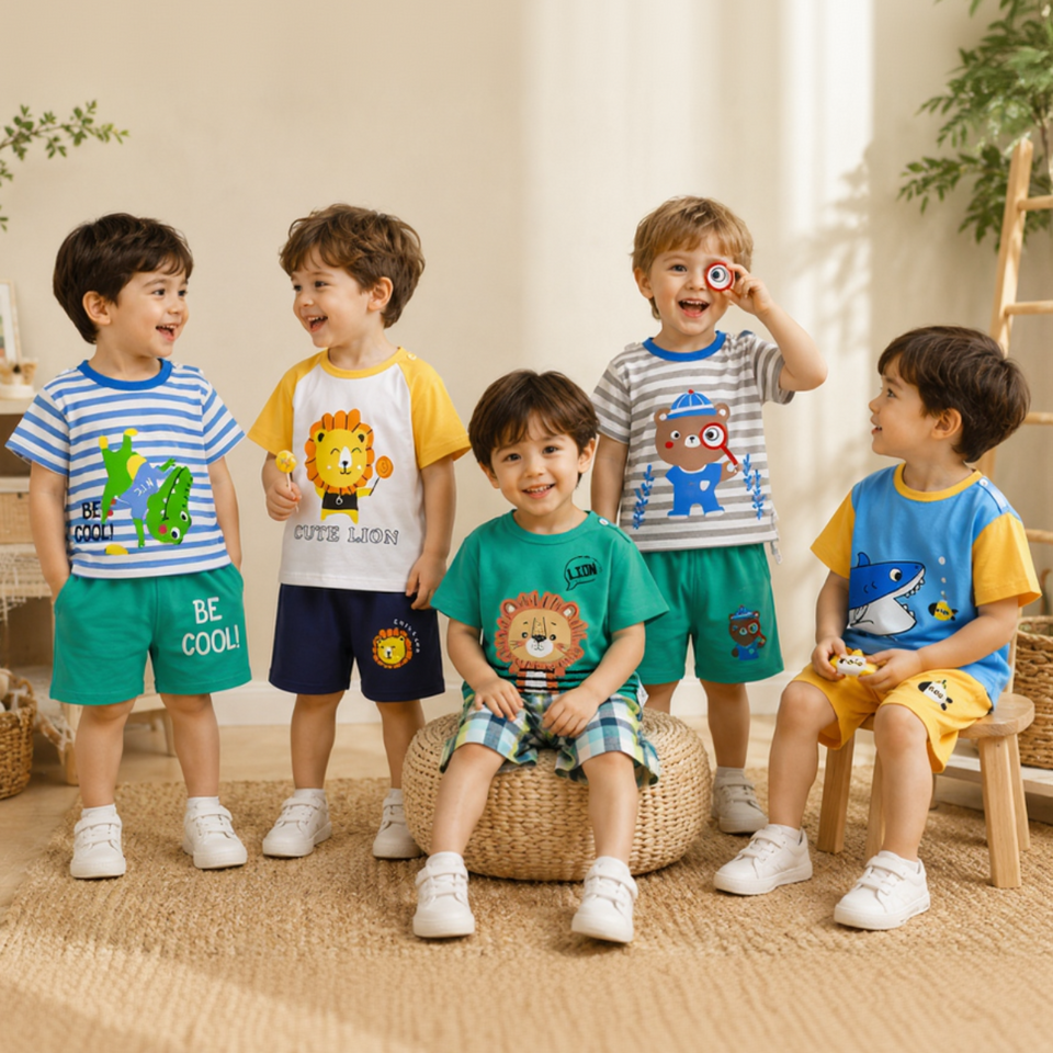 Mini Fashion™ - Leeuw opdruk - Jongens Zomerset