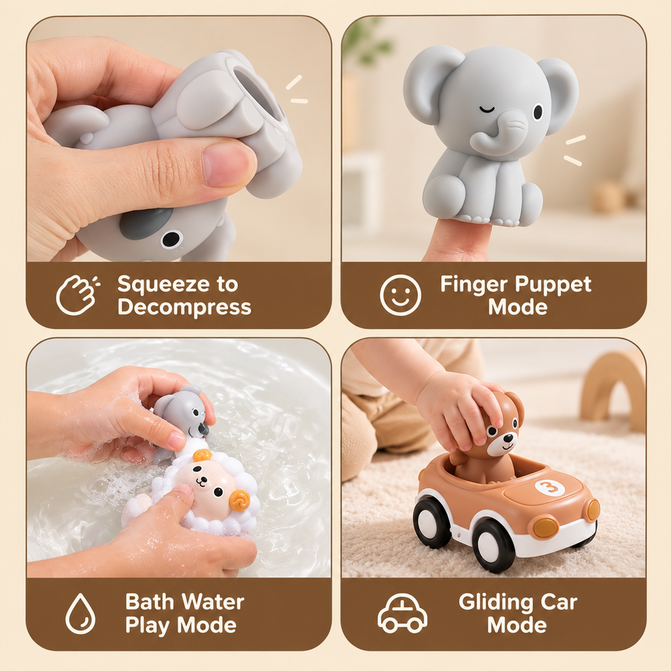 AnimalRide – Speels & Schattig – Silicone Dierenauto (3 stuks)