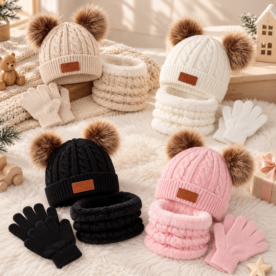 CozyPom – Warm & Zacht - Winterset met Muts, Sjaal en Handschoenen