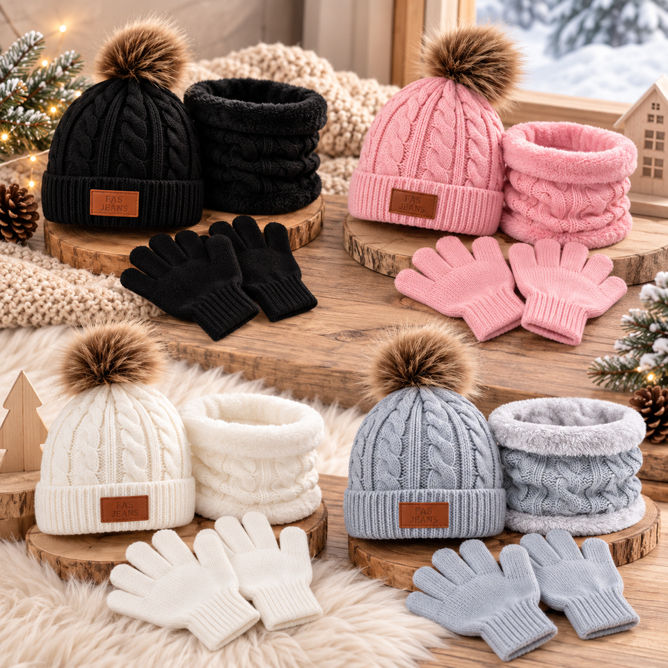 CozyPom – Warm & Zacht - Winterset met Muts, Sjaal en Handschoenen