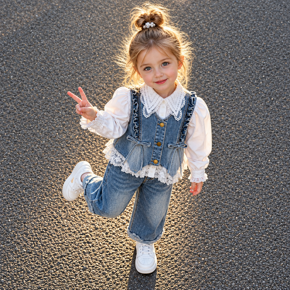 DenimBelle – Trendy & Schattig – 3-Delige Kinder Set met Denim