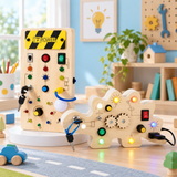TinyTech – Houten Busy Board met Lichtjes & Schakelaars – Educatief Speelgoed