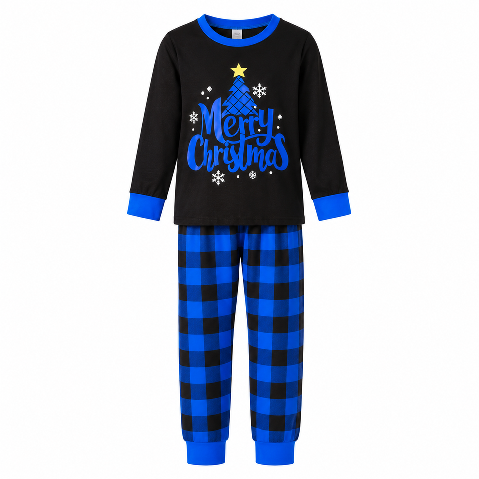 CozyChristmas – Feestelijk & Comfortabel – Familie Kerstpyjama met Blauwe Ruitjesbroek