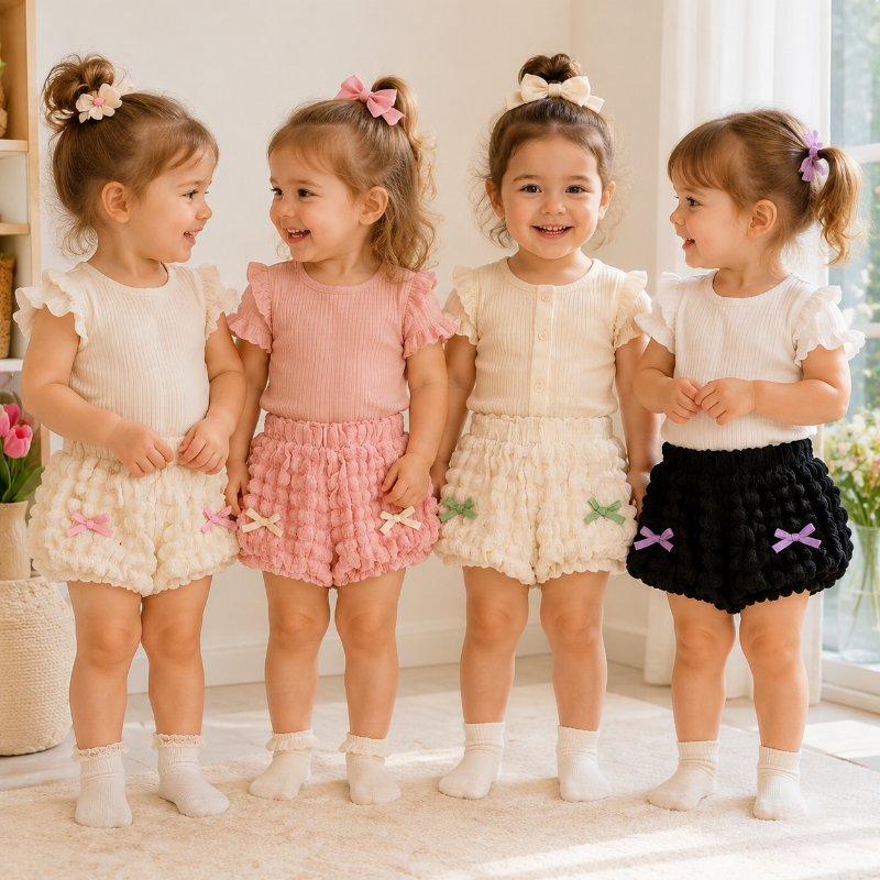 LovelyBloom – Zacht & Schattig – Kinderbroekje met ruches en strik