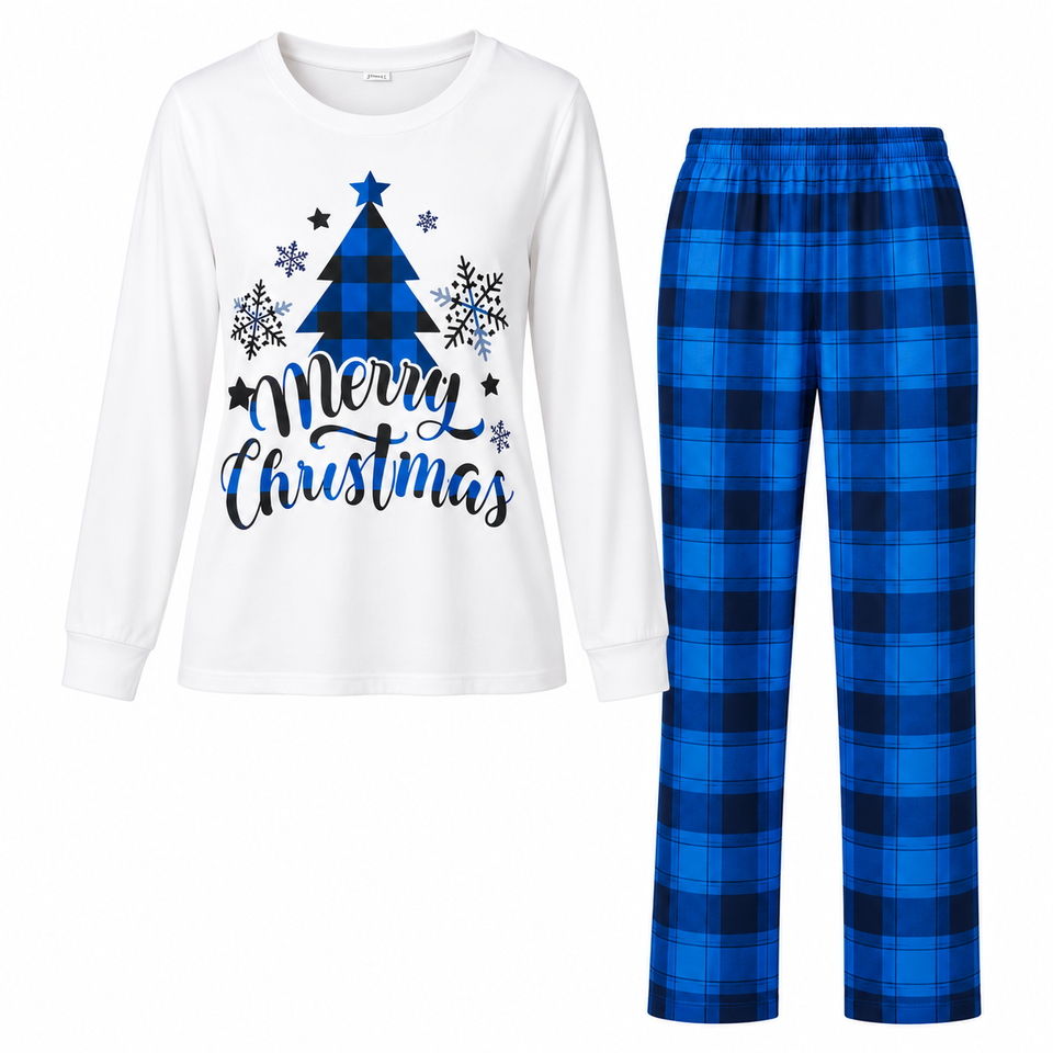 BlueChristmas – Elegant & Feestelijk – Familiepyjama met Kerstboomdesign