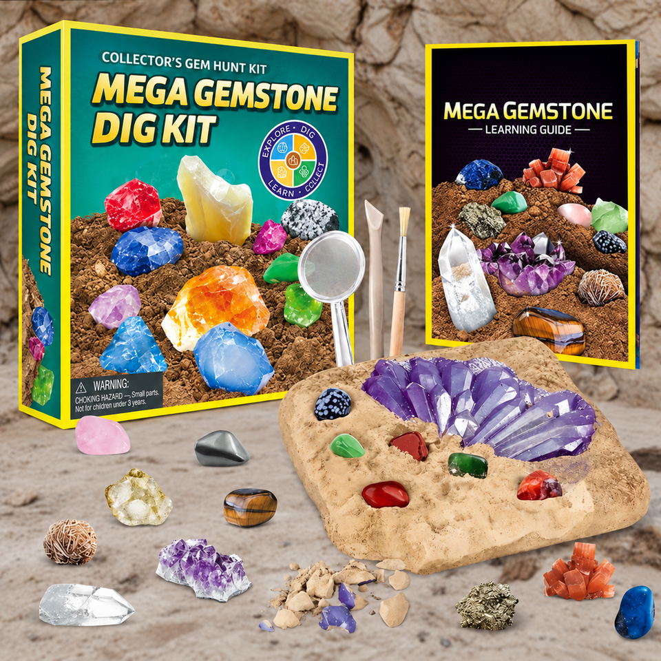 Gemstone Dig Kit – Ontdekken & Leerzaam – Kristallen Opgravingsset