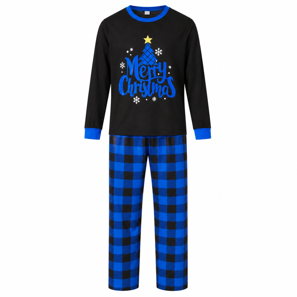 CozyChristmas – Feestelijk & Comfortabel – Familie Kerstpyjama met Blauwe Ruitjesbroek