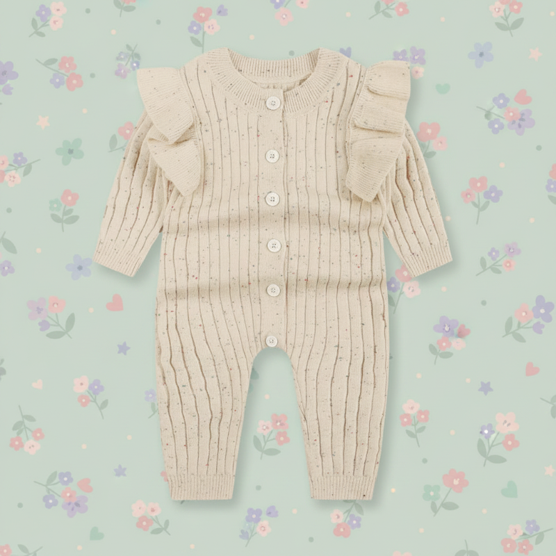 MiniAurora – Zacht & Elegant – Gebreide babypakje met engelenvleugels en hoofdband