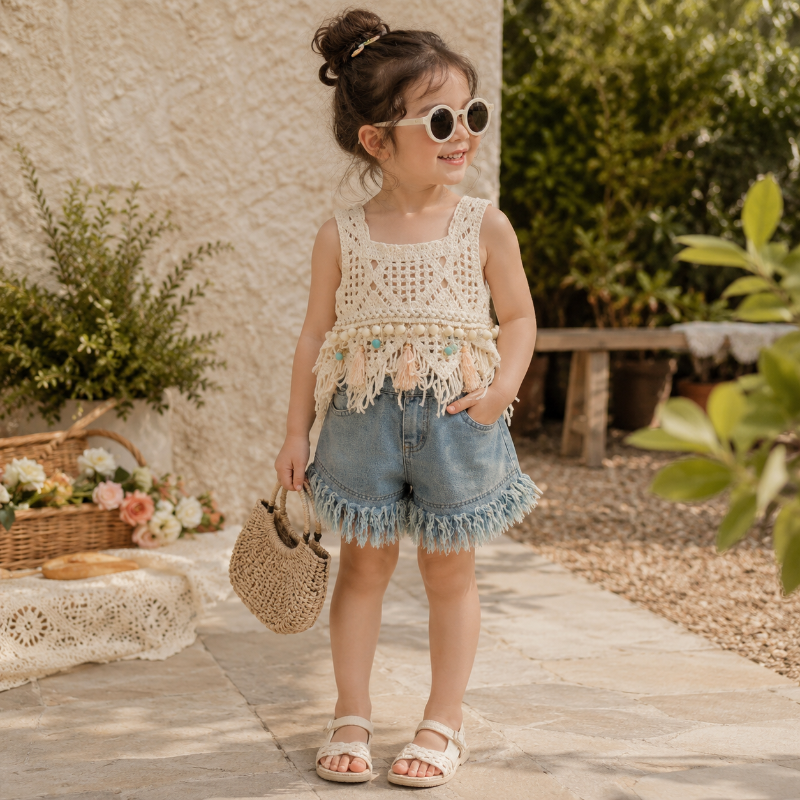 MiniChic – Stijlvol & Comfortabel – Set met boho-top en denimshort