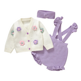 FloraKnit – Zacht & Schattig – Baby Outfit met Vestje, Tuinbroek en Haarband