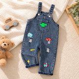 DinoDenim – Stoer & Speels – Kinder Tuinbroek met Cartoonprints