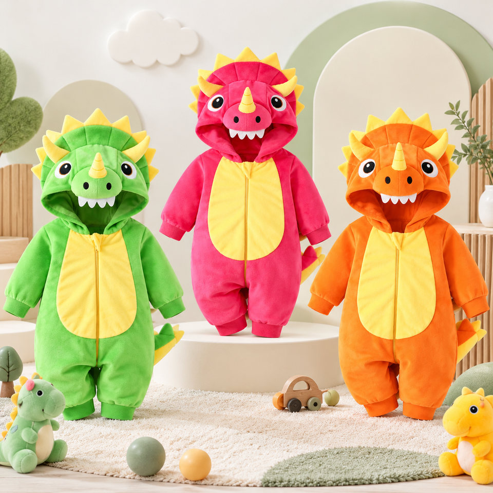 TinyDino – Warm & Speels – Baby Dieren Onesie met Dinosauruscapuchon