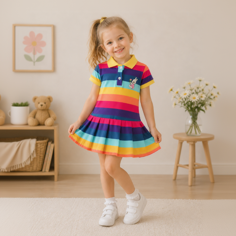 RainbowBabe – Fris & Kleurig – Kinder Polo Jurk