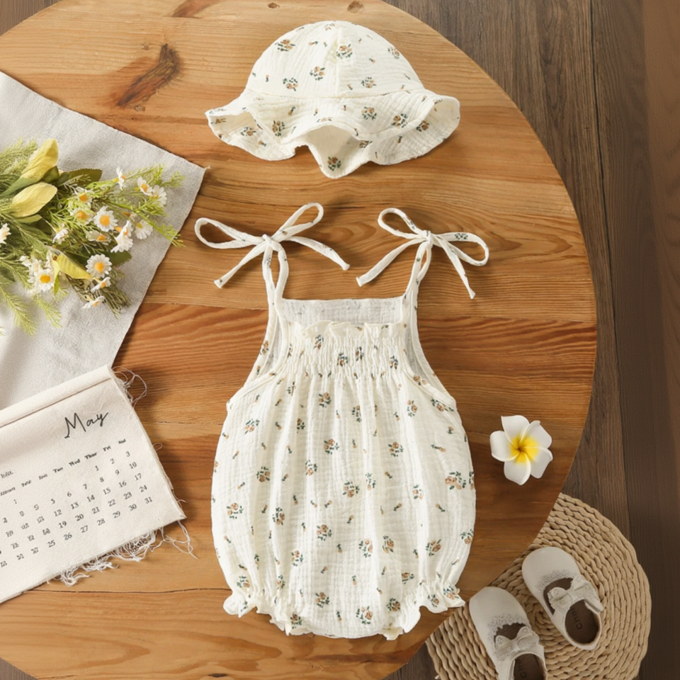 LittleBlossom – Zomers Comfort & Stijlvol – Baby Sling Bodysuit met Hoed