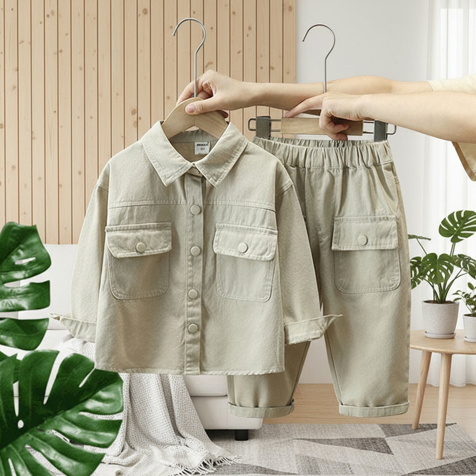 LittleExplorer – Comfortabel & Stoer – Kinderbroek & Overhemd Set