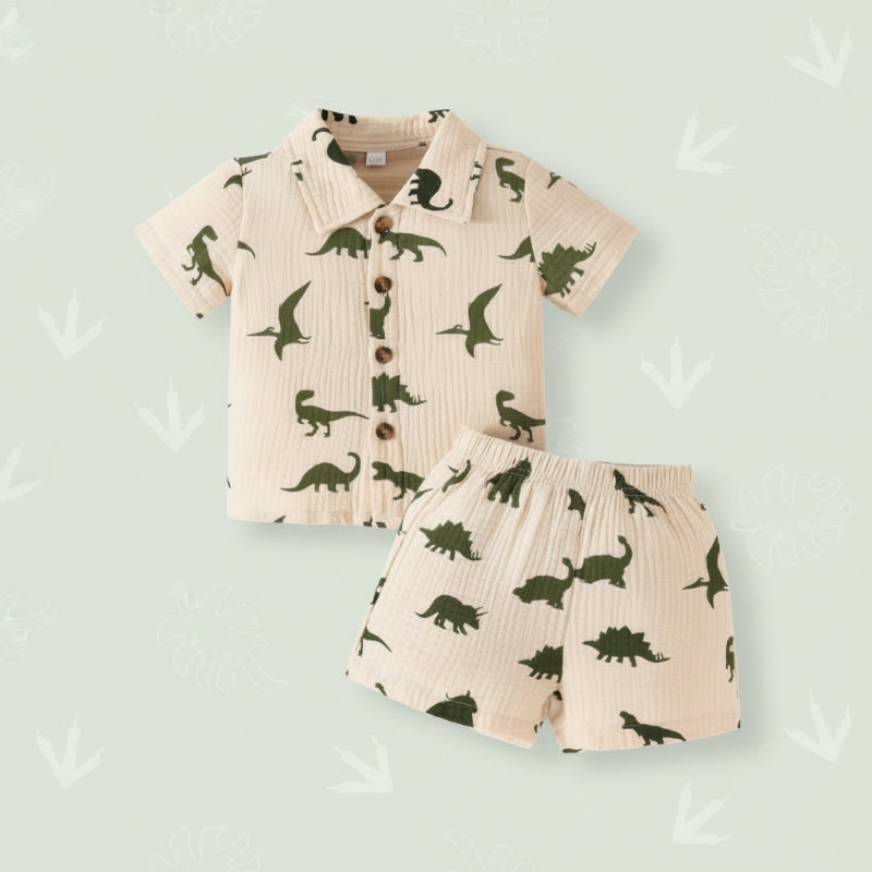 Dinosaur & Car Print Outfit – Stoer & Speels – Zomer Kleding Set