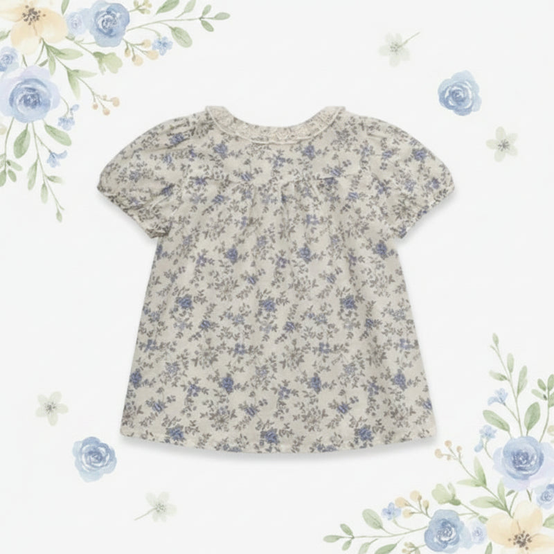 Vine Print Blouse – Licht & Schattig – Kinder Blouse met pofmouwtjes