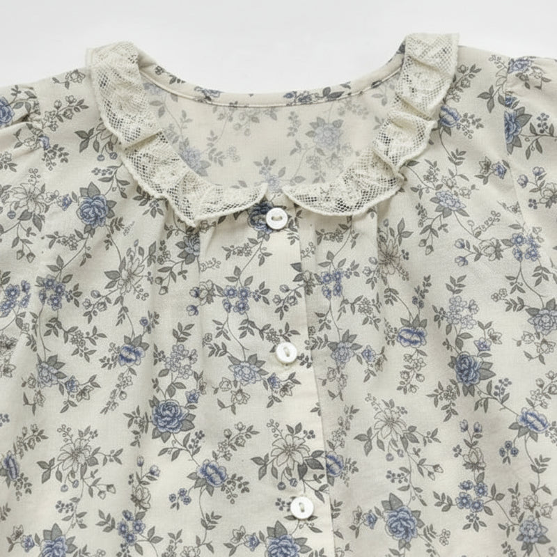 Vine Print Blouse – Licht & Schattig – Kinder Blouse met pofmouwtjes