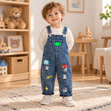 DinoDenim – Stoer & Speels – Kinder Tuinbroek met Cartoonprints