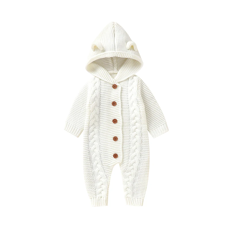 SoftKnit – Warm & Schattig – Gebreid Baby Jumpsuit met Capuchon