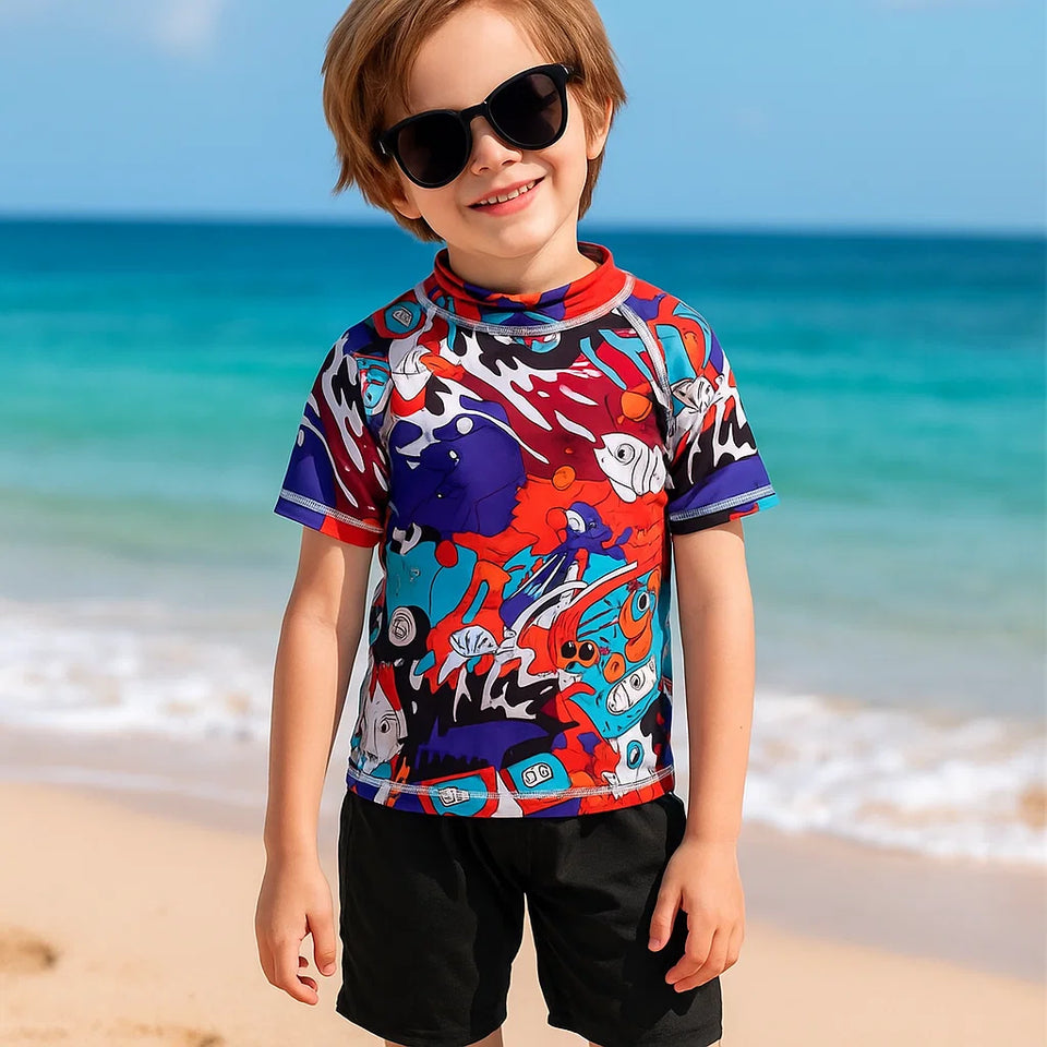 SunnyGuard – Zomers & Beschermend – Anti-UV Kinder Zwemshirt met Korte Mouwen