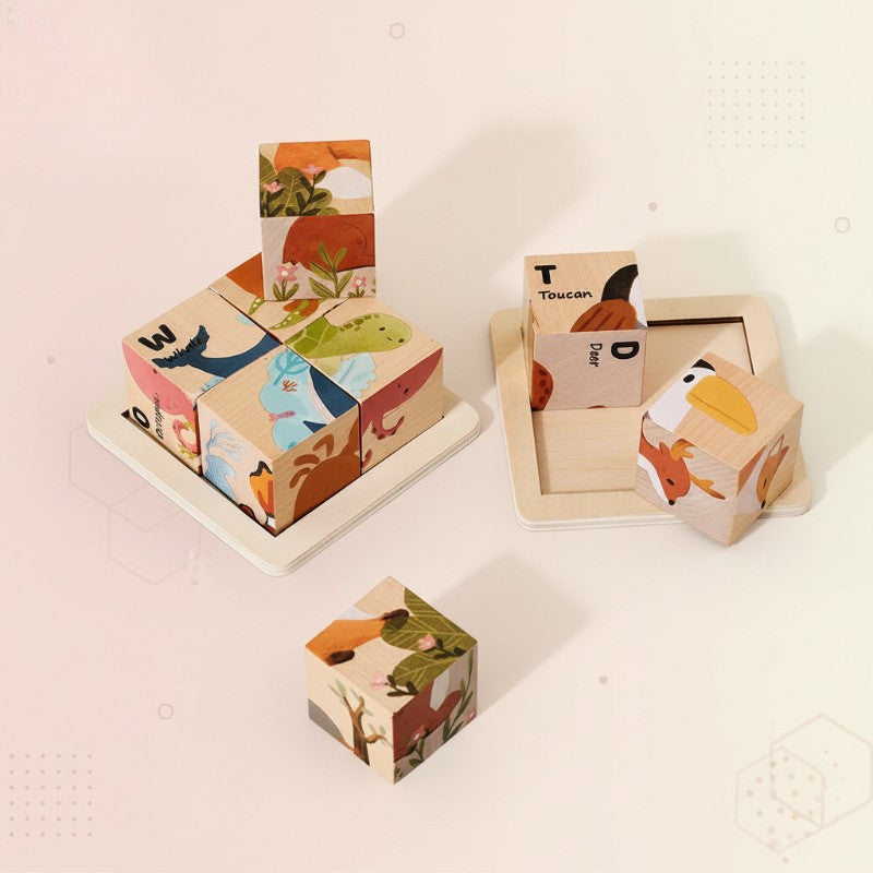 WoodMind – Creatief & Leerzaam – 6-in-1 Montessori Dieren Houten Puzzel