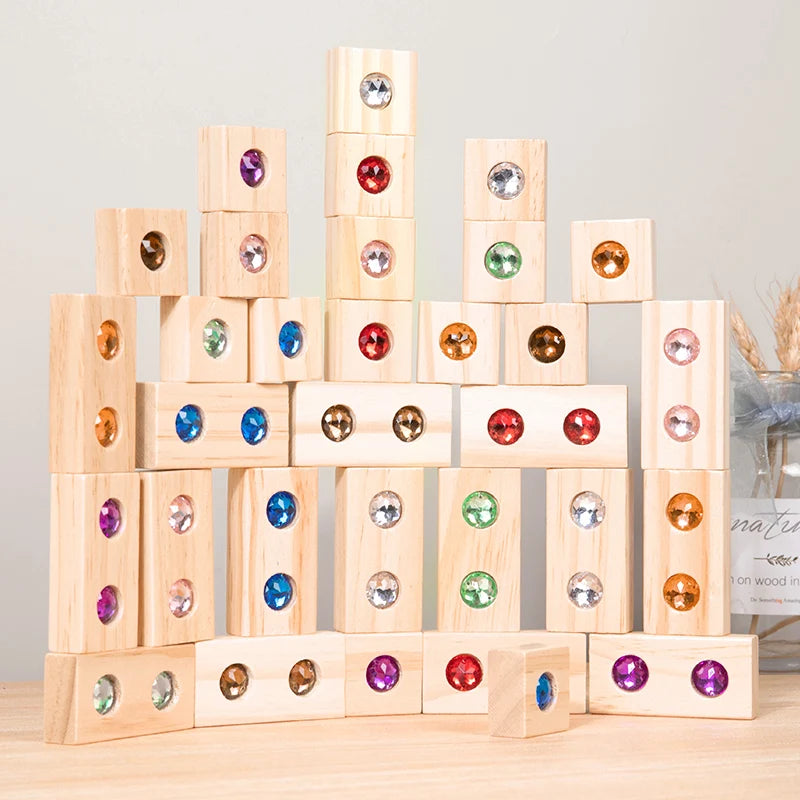 Rainbow Gem Stacking Blocks – Creatief & Leerzaam – Houten Stapel Blokken Set