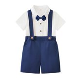 LittleDandy – Klassiek & Elegant – Katoenen Shorts met Bretels, Strikje & Overhemd