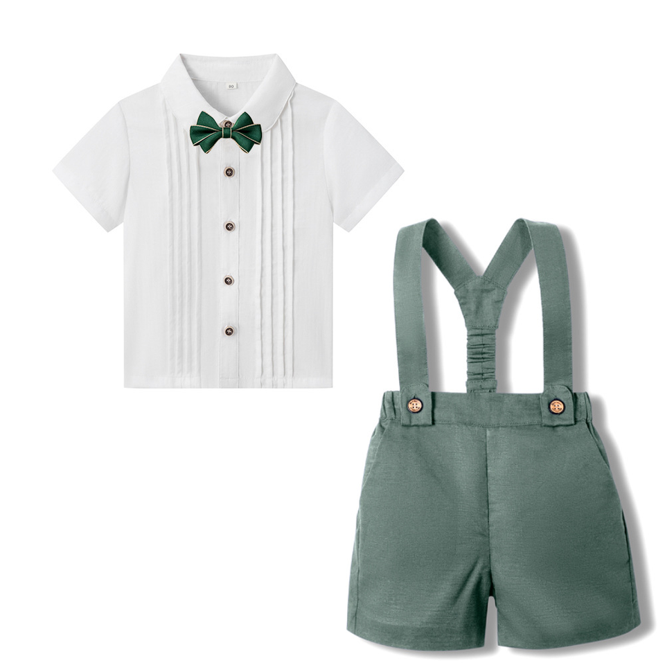 LittleDandy – Klassiek & Elegant – Katoenen Shorts met Bretels, Strikje & Overhemd