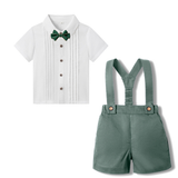 LittleDandy – Klassiek & Elegant – Katoenen Shorts met Bretels, Strikje & Overhemd