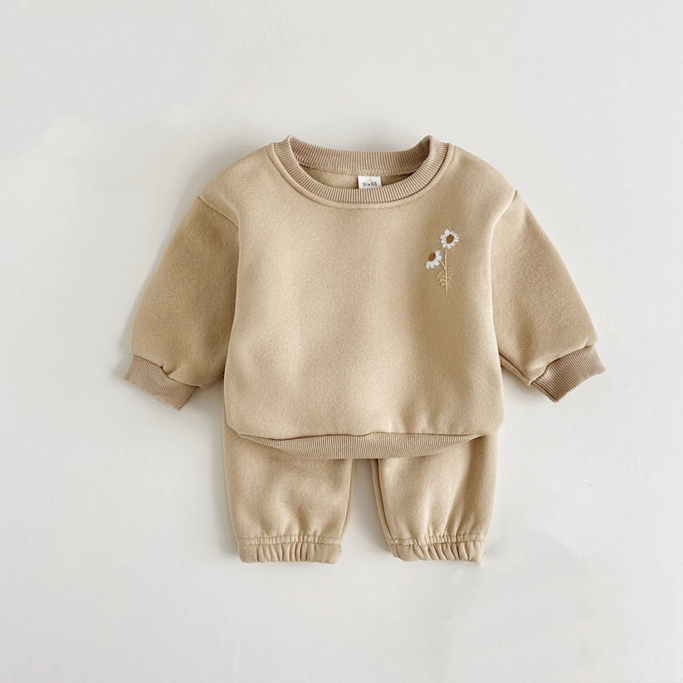 Mini Fashion™ - Warm & Comfortabel - Trainingspak met Bloemenborduursel