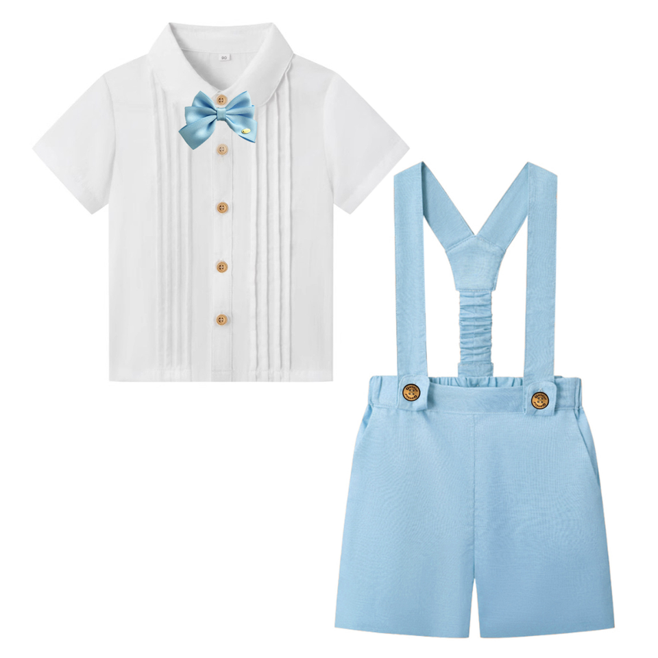 LittleDandy – Klassiek & Elegant – Katoenen Shorts met Bretels, Strikje & Overhemd