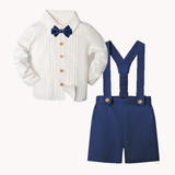 LittleDandy – Klassiek & Elegant – Katoenen Shorts met Bretels, Strikje & Overhemd