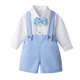 LittleDandy – Klassiek & Elegant – Katoenen Shorts met Bretels, Strikje & Overhemd