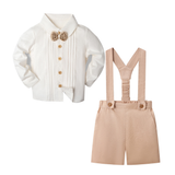 LittleDandy – Klassiek & Elegant – Katoenen Shorts met Bretels, Strikje & Overhemd