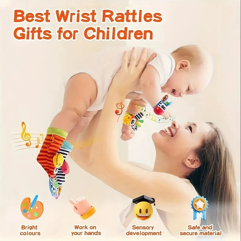 Wrist Rattle and Socks – Motoriek & Speels – Baby Rammelaars (Set van 4)