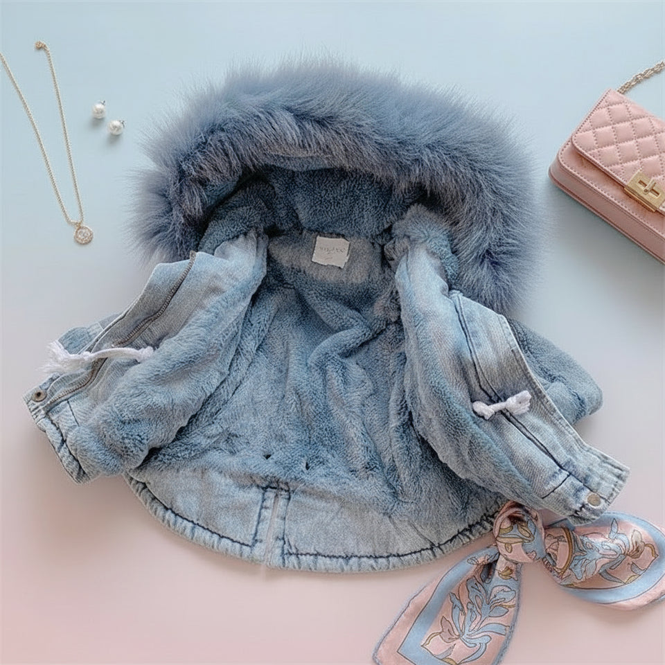 FurDream – Denim Look – Winterjas met Capuchon